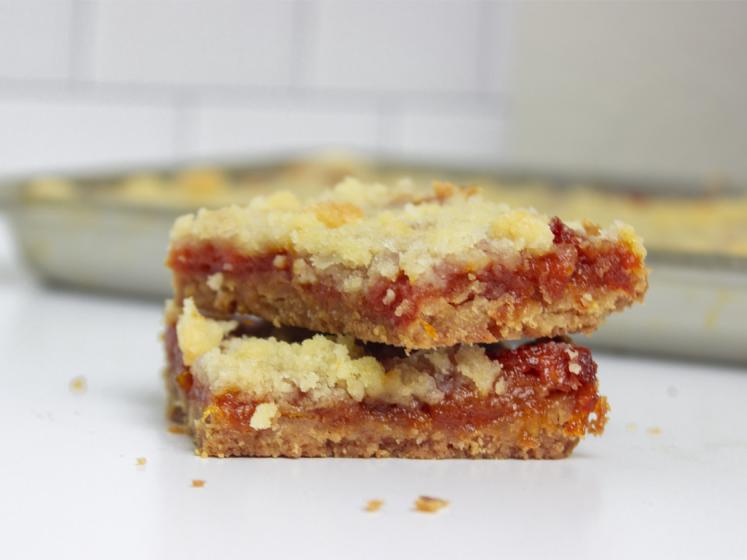 A stack of dried nectarine fruit bars