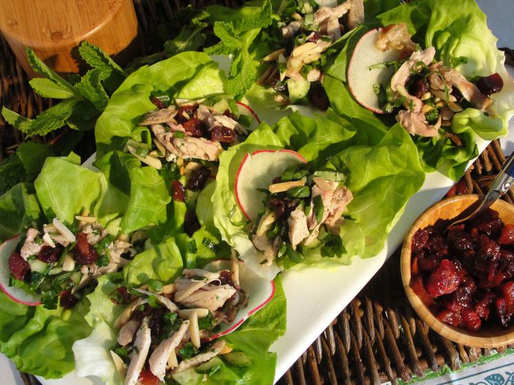 Lettuce Chicken Wraps with Sun Dried Cherry Dressing