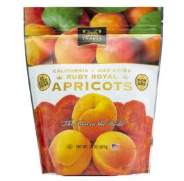 dried ruby royal apricot halves packaged in a 20 ounce resealable bag